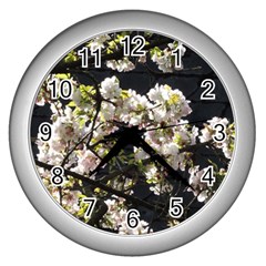 Japanese Cherry Blossom Wall Clocks (silver)  by picsaspassion