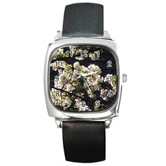 Japanese Cherry Blossom Square Metal Watch by picsaspassion