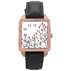 Elegant Tree Rose Gold Leather Watch 