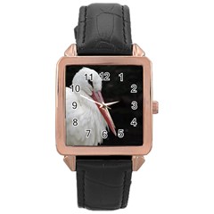 Stork Bird Rose Gold Leather Watch 