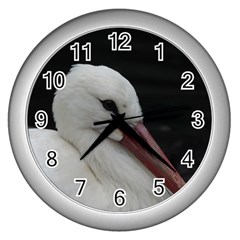 Wild Stork Bird Wall Clocks (silver)  by picsaspassion