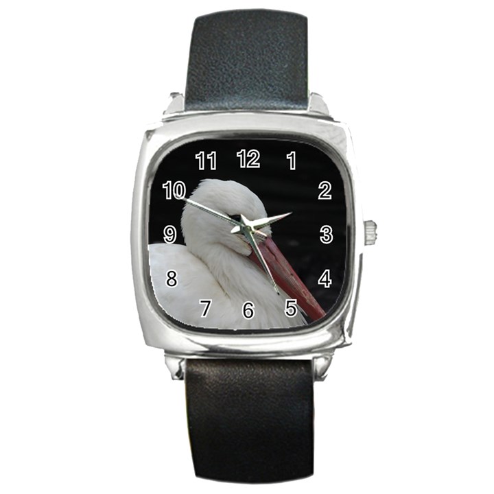 Wild Stork bird Square Metal Watch