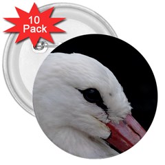 Wild Stork Bird, Close-up 3  Buttons (10 Pack)  by picsaspassion