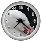 Wild Stork bird, close-up Wall Clocks (Silver)  Front