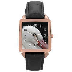 Wild Stork Bird, Close-up Rose Gold Leather Watch 