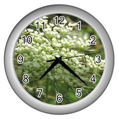 White Summer Flowers Wall Clocks (silver)  by picsaspassion