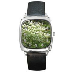 White Summer Flowers Square Metal Watch