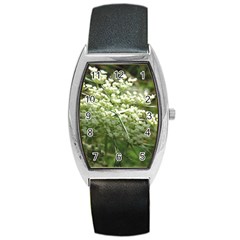 White Summer Flowers Barrel Style Metal Watch