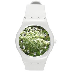 White Summer Flowers Round Plastic Sport Watch (m)