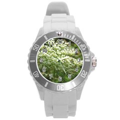 White Summer Flowers Round Plastic Sport Watch (l)