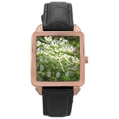 White Summer Flowers Rose Gold Leather Watch 