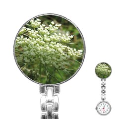 White Summer Flowers Stainless Steel Nurses Watch