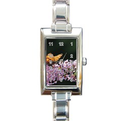 Butterfly Sitting On Flowers Rectangle Italian Charm Watch