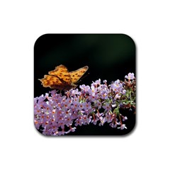 Butterfly Sitting On Flowers Rubber Coaster (square) 