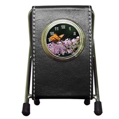 Butterfly Sitting On Flowers Pen Holder Desk Clocks