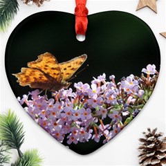 Butterfly Sitting On Flowers Heart Ornament (2 Sides)