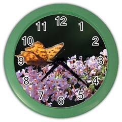 Butterfly Sitting On Flowers Color Wall Clocks