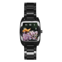 Butterfly Sitting On Flowers Stainless Steel Barrel Watch