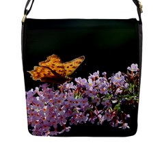 Butterfly Sitting On Flowers Flap Messenger Bag (l) 