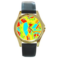 Colorful Decor Round Gold Metal Watch