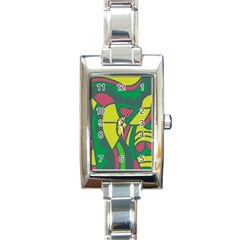 Green Abstract Decor Rectangle Italian Charm Watch by Valentinaart