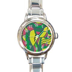 Green Abstract Decor Round Italian Charm Watch