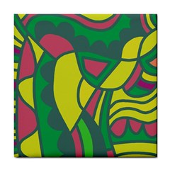 Green Abstract Decor Tile Coasters