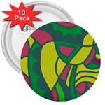 Green abstract decor 3  Buttons (10 pack)  Front