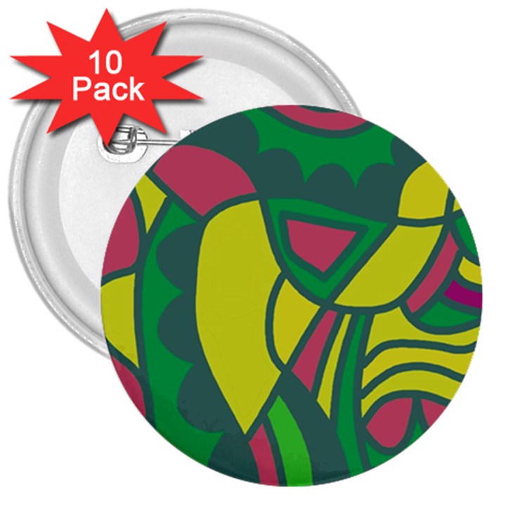 Green abstract decor 3  Buttons (10 pack) 