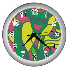 Green Abstract Decor Wall Clocks (silver) 