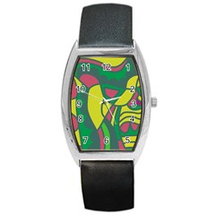 Green Abstract Decor Barrel Style Metal Watch