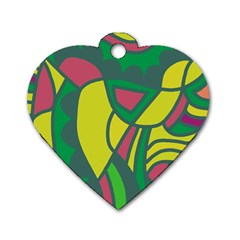 Green Abstract Decor Dog Tag Heart (one Side)