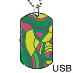 Green Abstract Decor Dog Tag Usb Flash (two Sides)  by Valentinaart