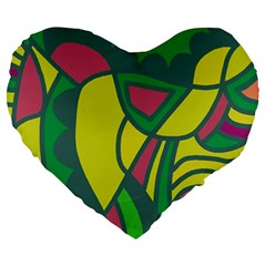 Green Abstract Decor Large 19  Premium Heart Shape Cushions