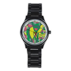 Green Abstract Decor Stainless Steel Round Watch by Valentinaart