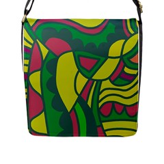 Green Abstract Decor Flap Messenger Bag (l)  by Valentinaart