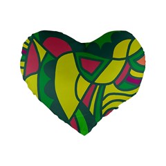 Green Abstract Decor Standard 16  Premium Flano Heart Shape Cushions