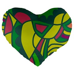 Green Abstract Decor Large 19  Premium Flano Heart Shape Cushions by Valentinaart