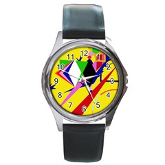 Yellow Abstraction Round Metal Watch