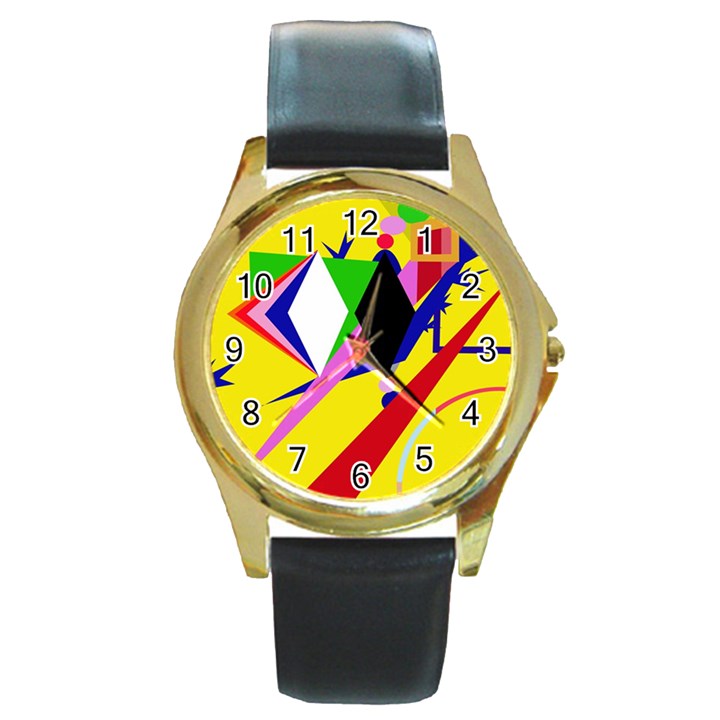 Yellow abstraction Round Gold Metal Watch