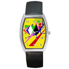 Yellow Abstraction Barrel Style Metal Watch