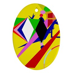 Yellow Abstraction Oval Ornament (two Sides) by Valentinaart