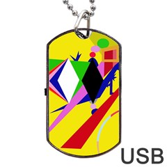 Yellow Abstraction Dog Tag Usb Flash (two Sides)  by Valentinaart