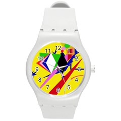 Yellow Abstraction Round Plastic Sport Watch (m)