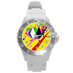 Yellow Abstraction Round Plastic Sport Watch (l)