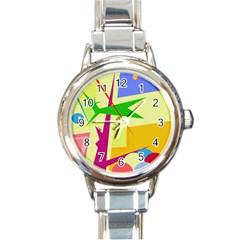 Colorful Abstract Art Round Italian Charm Watch