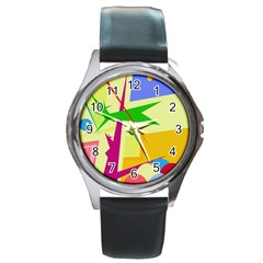 Colorful Abstract Art Round Metal Watch