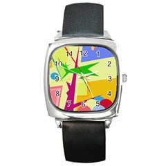 Colorful Abstract Art Square Metal Watch