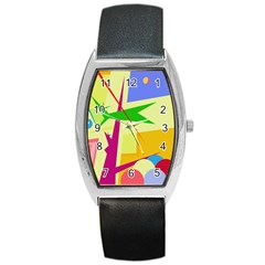 Colorful Abstract Art Barrel Style Metal Watch