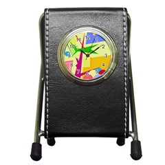 Colorful Abstract Art Pen Holder Desk Clocks